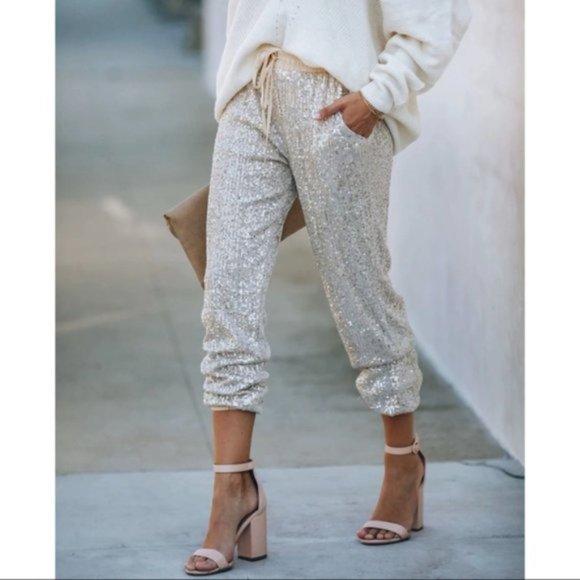 NEW - JUST DANCE POCKETED SEQUIN JOGGERS - Picture 2 of 5